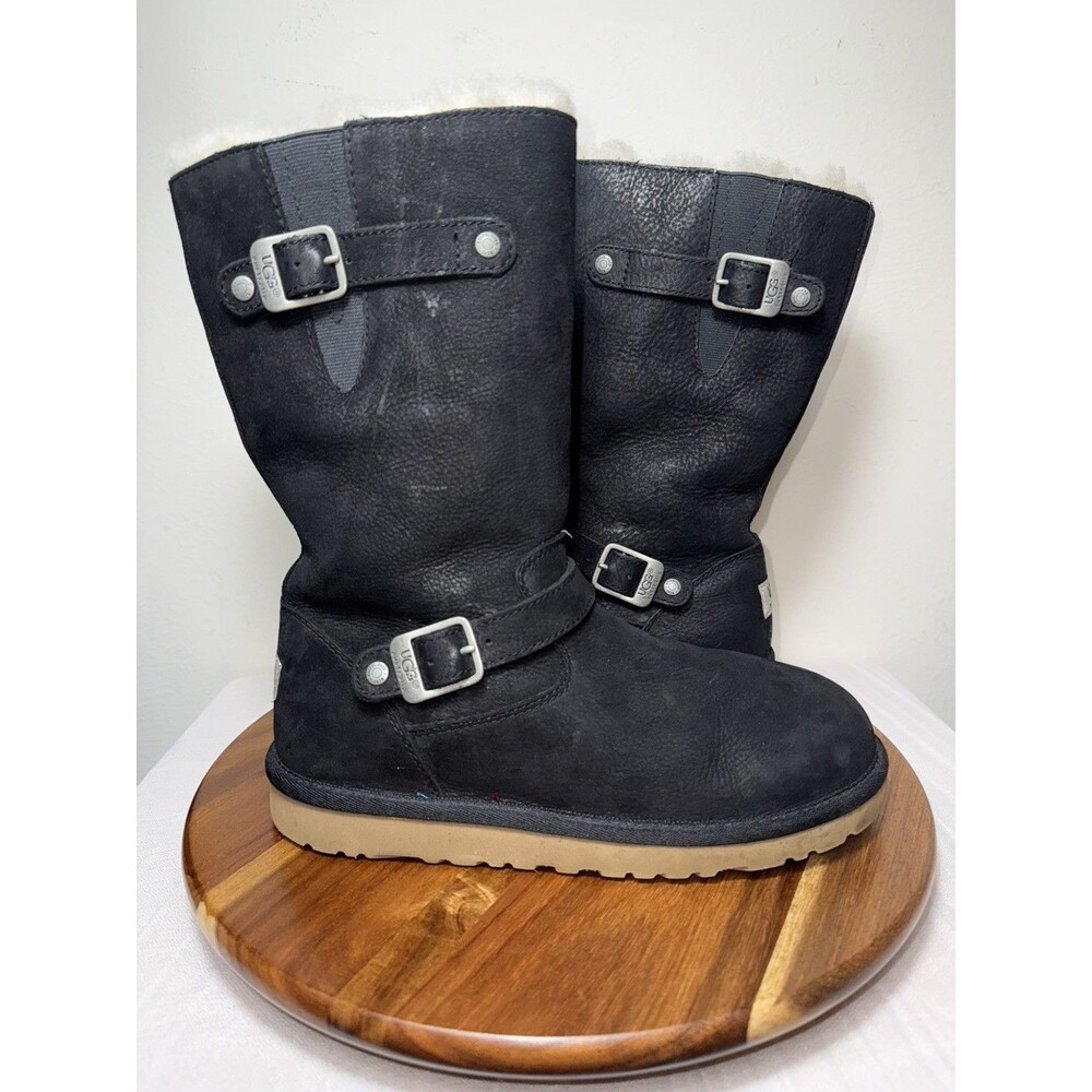 Size K 5 UGG Australia 1969 Black Kensington Zip Leather Sheepskin Riding Boots